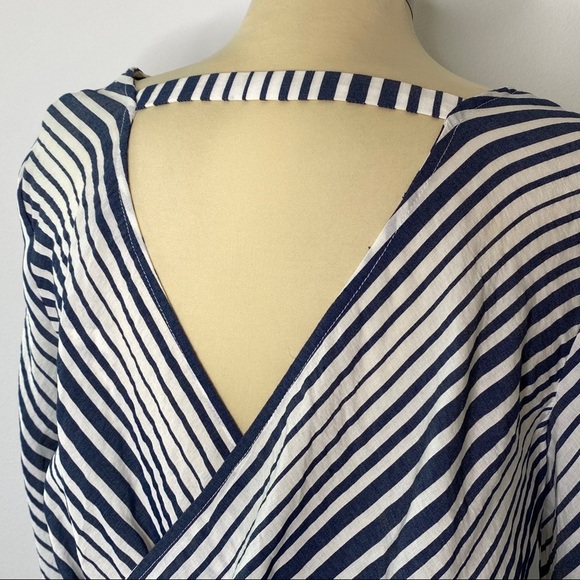 Express Navy Striped Keyhole Back Blouse - Picture 6 of 12
